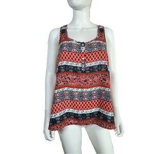 Pink Rose Boho Print Racer Back Sleeveless Top